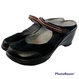 J-41 AdventureOn by Jambu - Black Suede Hook & Loop Mary Jane Strap Mulers - 8.5